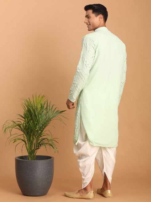 Vastramay Men's Mint Green Mirror Kurta Dhoti Set